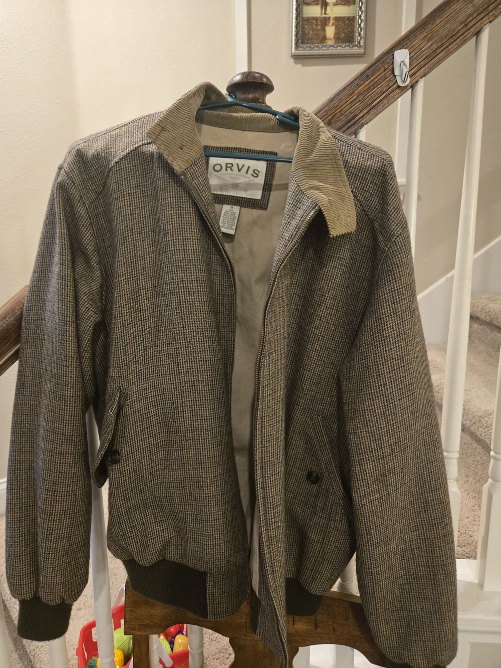 Orvis Brown Houndstooth Corduroy-Collar Bomber Jacket